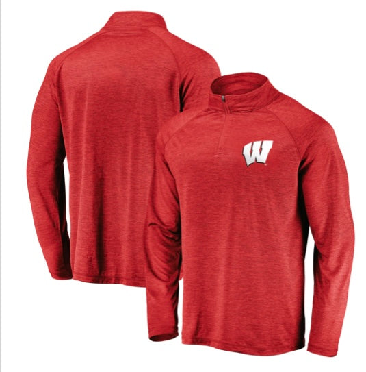 Wisconsin Badgers Striated Raglan Fanatics 1/4 Zip Pullover NCAA