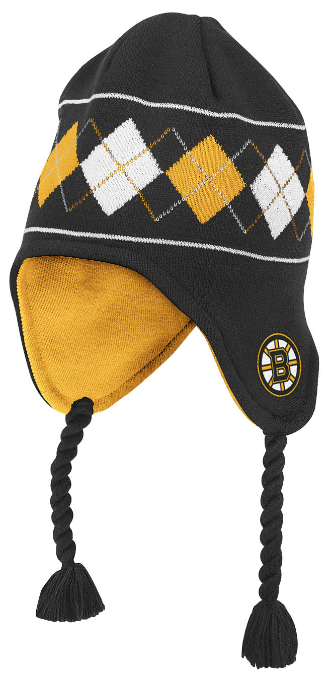 Boston Bruins Youth Jacquard Tassel Knit Hat with Pom - Black