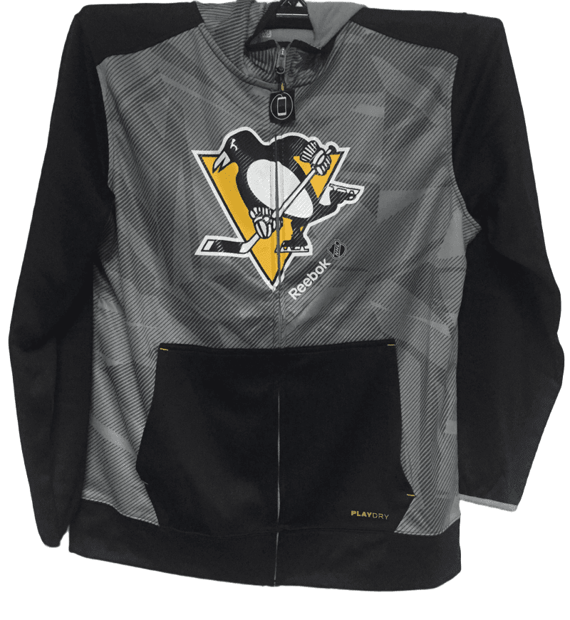 Reebok NHL Hockey Youth Pittsburgh Penguins Fleece Hoodie Sweatshirt - Grey, Size: Medium, Black