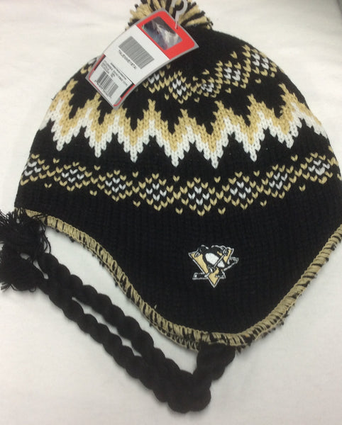 Pittsburgh Penguins Black Reebok NHL Tassle Knit Hat