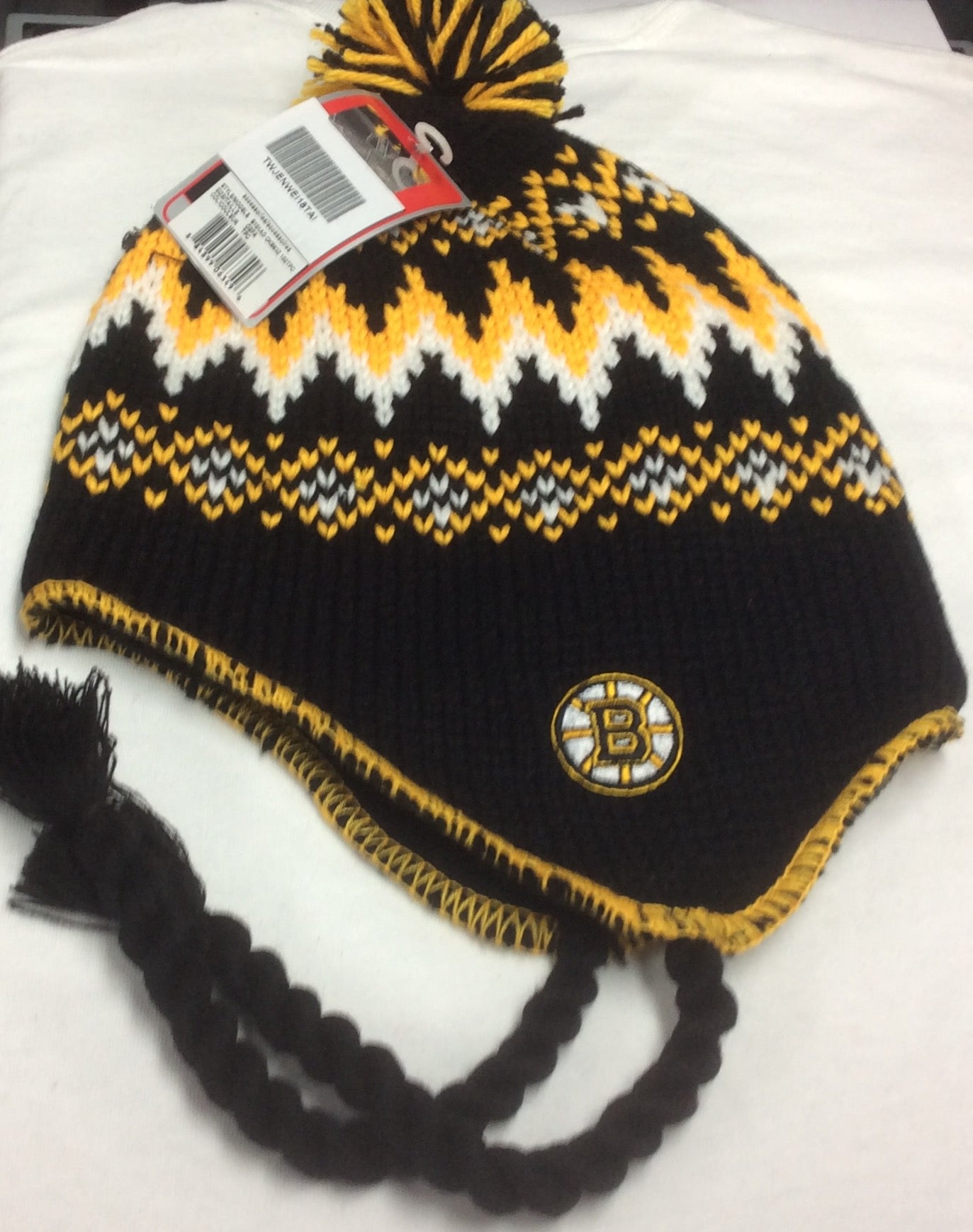 Boston Bruins Youth Jacquard Tassel Knit Hat with Pom - Black